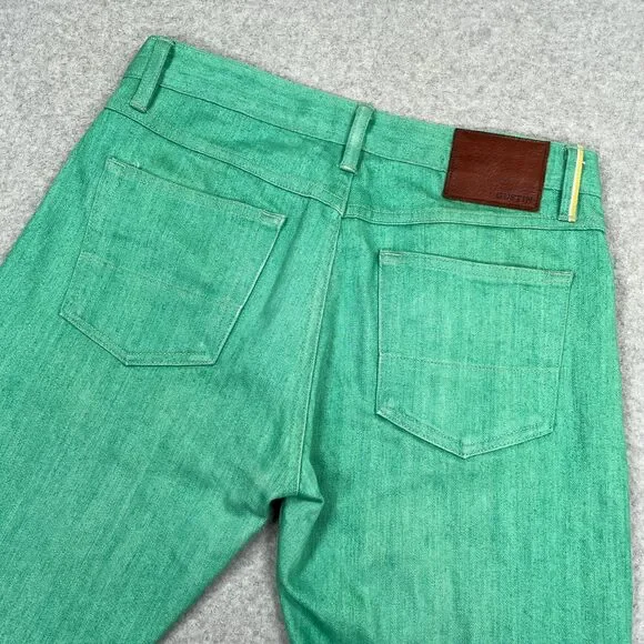 GUSTIN Selvedge Jeans Mens 31x32 Green Seafoam Stretch California Raw Japan 396 - Picture 10 of 15